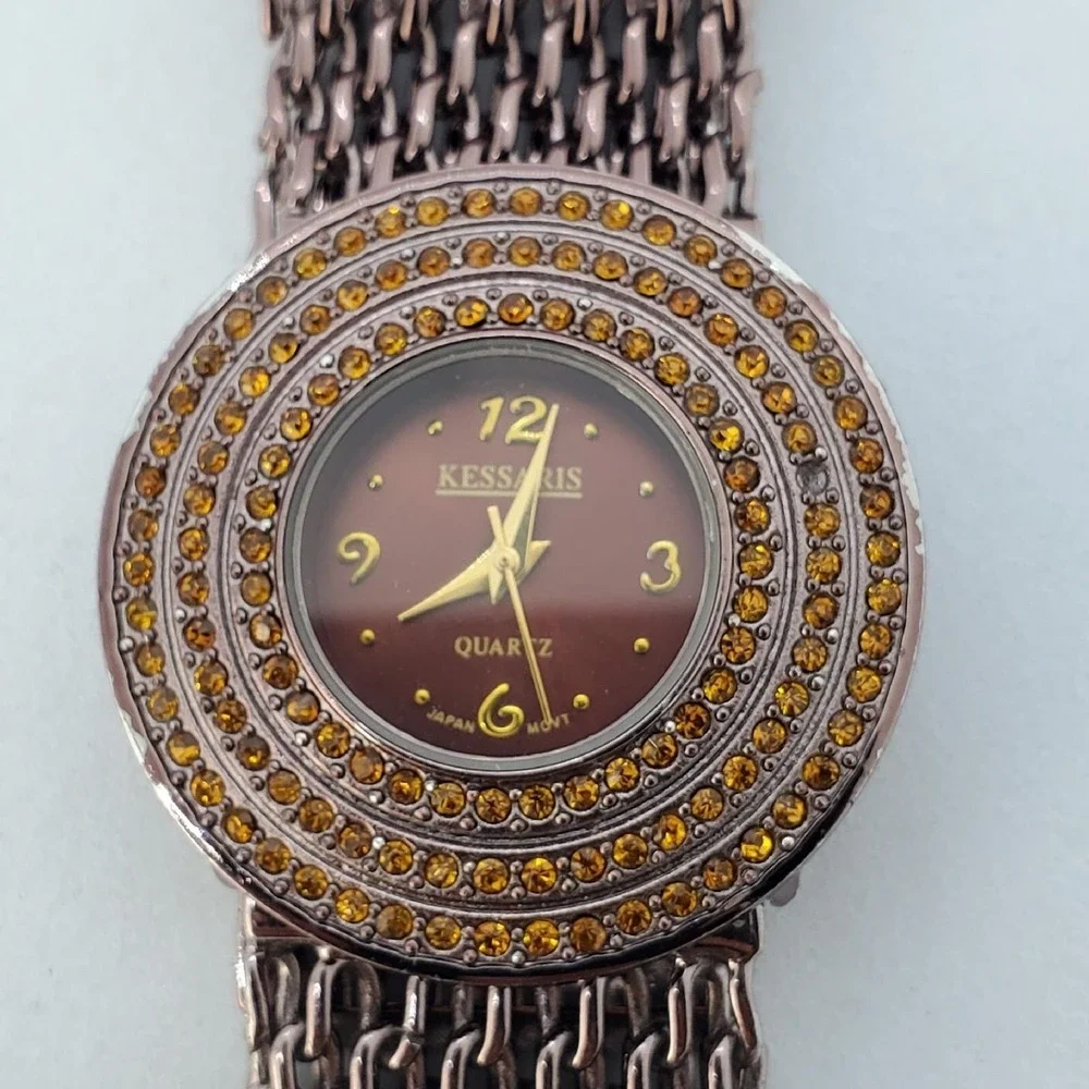 Kessaris Dark Brown Dial Mesh Bands 34MM‎ Round Case 7